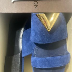 Louis Vuitton suede sandal pre owned, original box and dust bag